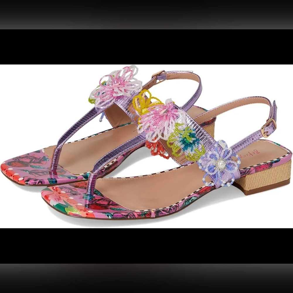 BETSEY JOHNSON-Floral Beaded Multicolor Slingback Sandals - Women-NWT, Size 11